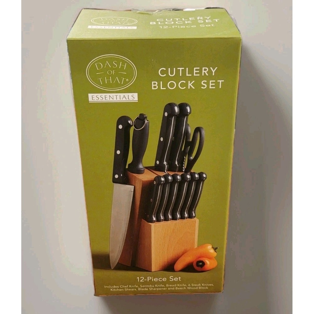 NIB Dash of That Block set 12 pieces includes‎ Chef knife, Santoku, Bread, Steak